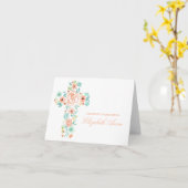 水の色ピーチミントフラワークロス最初の聖餐式 カード (黄色い花)