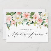 水の色ピーチ花模様ビーミーメイド・オブ・オーナー（花嫁付き添い人）カード 招待状 (正面)