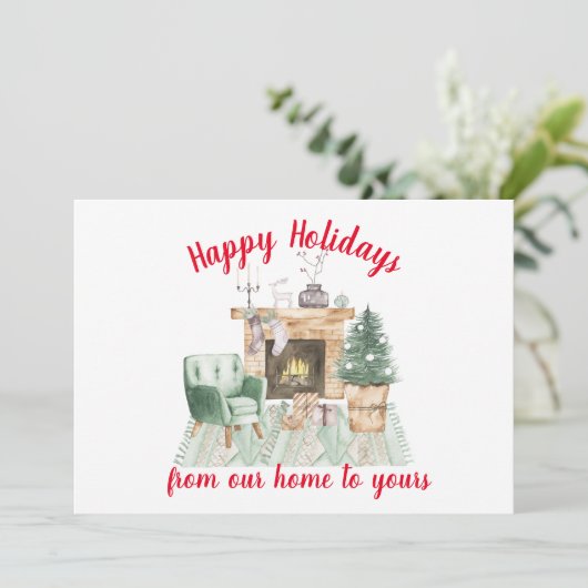 水の色ファイアサイドホリデーシーンクリスマスカード (スタンド正面)