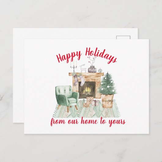 水の色ファイアサイドホリデーシーンクリスマス ポストカード (正面/裏面)