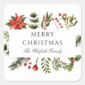 水の色ファミリークリスマスホリデー スクエアシール (正面)