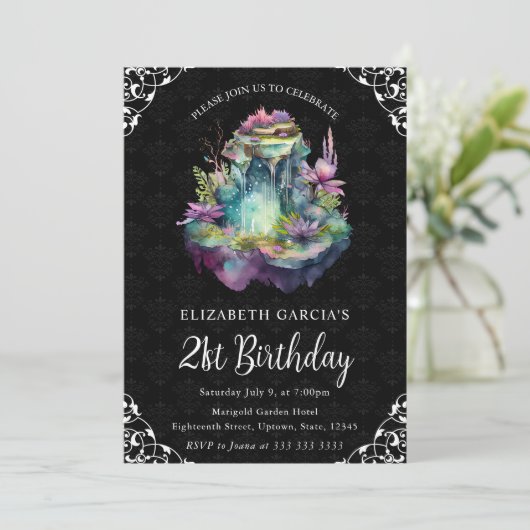 水の色ファンタジー妖精の泉21歳の誕生日 招待状 (スタンド正面)