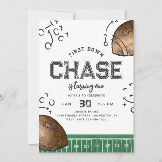 水の色ファーストダウンサッカー誕生日招待状 招待状 (正面)