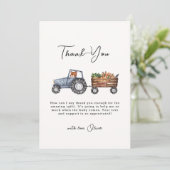 水の色ファームトラクターテディベア赤ちゃんシャワー サンキューカード (スタンド正面)