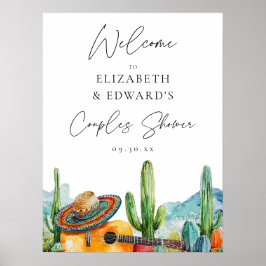 水の色フィエスタカップルのシャワー歓迎サイン ポスター