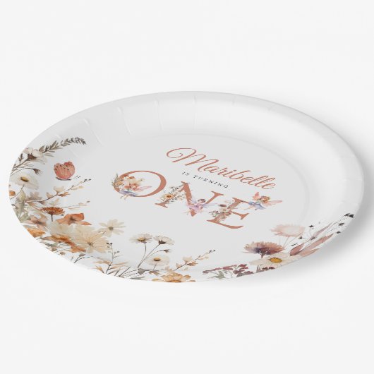 水の色フェアリーフローラ秋ガーデンファースト誕生日 ペーパープレート (アングル)