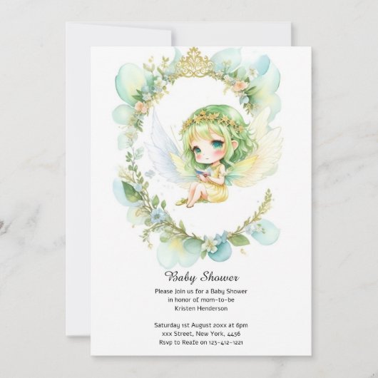 水の色フェアリーベイビーシャワー招待状 招待状 (正面)