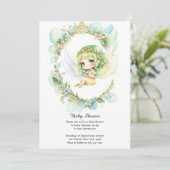 水の色フェアリーベイビーシャワー招待状 招待状 (スタンド正面)