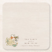 水の色フェコアフローラ茶パーティー赤ちゃんシャワー スクエアペーパーコースター (正面)