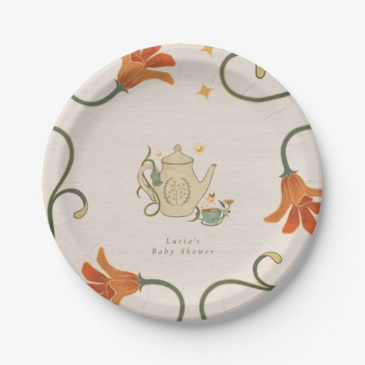 水の色フェコアフローラ茶パーティー赤ちゃんシャワー ペーパープレート (正面)