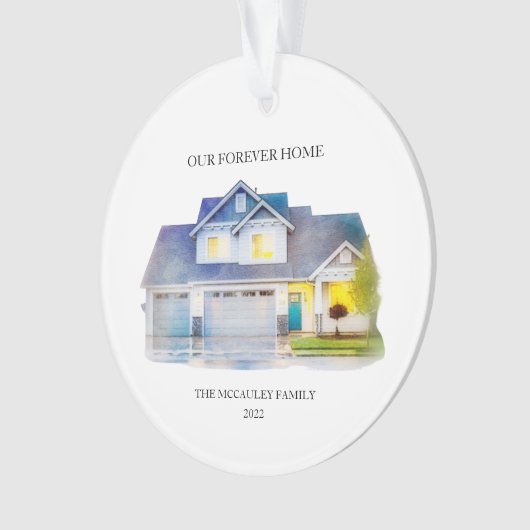 水の色フォーエバーホームファミリーの名前と年 オーナメント (正面)
