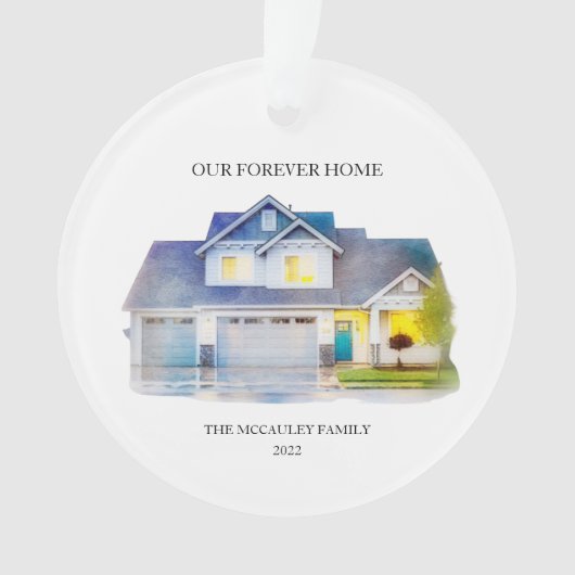 水の色フォーエバーホームファミリーの名前と年 オーナメント (正面)
