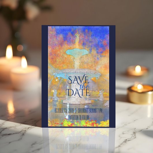 水の色フォーサイス噴水の夜の日付を保存 案内ポストカード