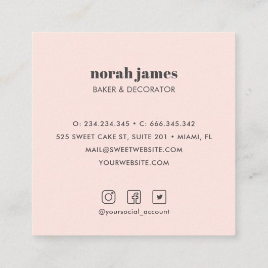 水の色フランスのマカロン甘いケーキソーシャルアイコン スクエア名刺 (裏面)