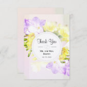 水の色フリーシア花結婚の感謝 サンキューカード (正面/裏面)