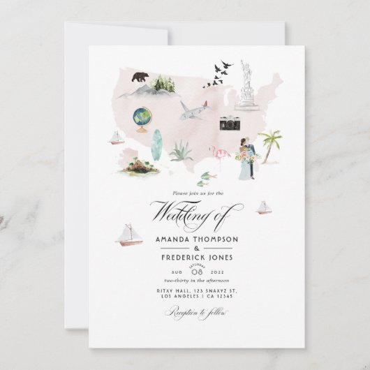 水の色フロリダUSA宛先ウェディングフォト 招待状 (正面)