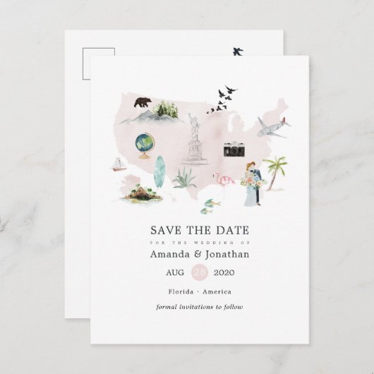 水の色フロリダUSA目的地の結婚式 案内ポストカード (正面/裏面)