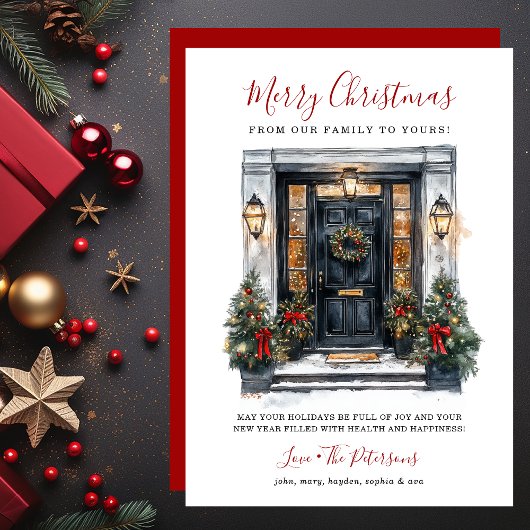 水の色フロントドアメリークリスマス シーズンカード