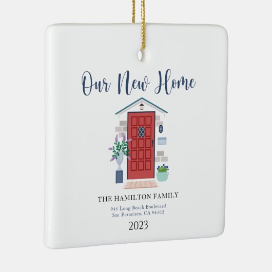 水の色フロントドア私たちの初めてのクリスマスニューホーム セラミックオーナメント (右)