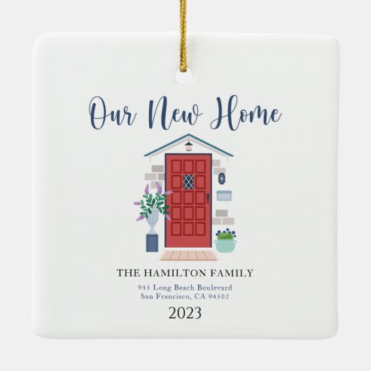 水の色フロントドア私たちの初めてのクリスマスニューホーム セラミックオーナメント (裏面)