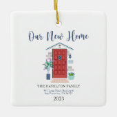 水の色フロントドア私たちの初めてのクリスマスニューホーム セラミックオーナメント (正面)