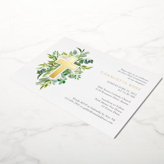 水の色フローラクロス聖域実在金ゴールド 箔招待状 (回転した状態)