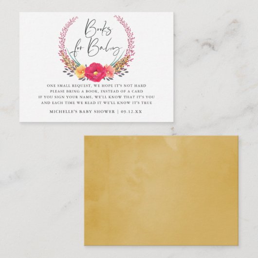 水の色フローラサファリ赤ちゃんシャワーブックリクエスト エンクロージャーカード (正面/裏面)