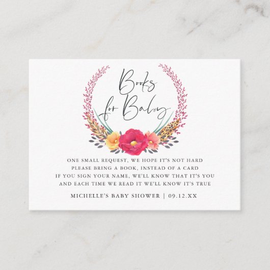 水の色フローラサファリ赤ちゃんシャワーブックリクエスト エンクロージャーカード (正面)