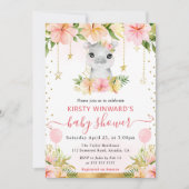 水の色フローラジャングルヒッポベビーシャワー 招待状 (正面)