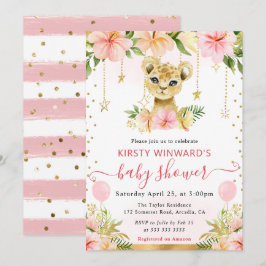 水の色フローラジャングルライオンキュブベビーシャワー 招待状