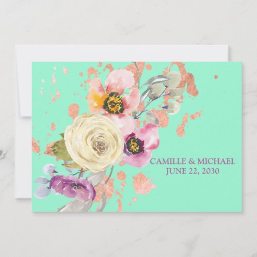 水の色フローラネオミントとバラ金ゴールド 招待状 (裏面)