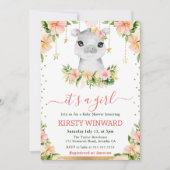 水の色フローラヒッポガールベビーシャワー 招待状 (正面)