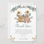 水の色フローラボホボーイガールツインズベビーシャワー サンキューカード (正面)