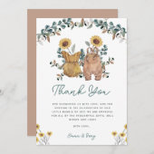 水の色フローラボホボーイガールツインズベビーシャワー サンキューカード (正面/裏面)
