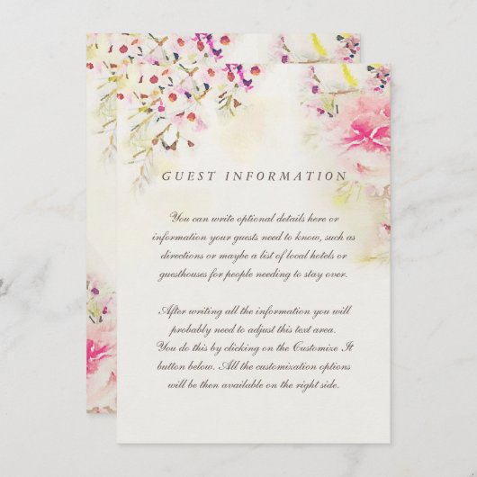 水の色フローラボホヴィンテージ結婚式の挿入カード エンクロージャーカード (正面/裏面)