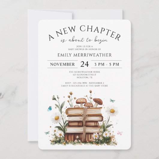 水の色フローラ新しいチャプター赤ちゃんシャワー 招待状 (正面)