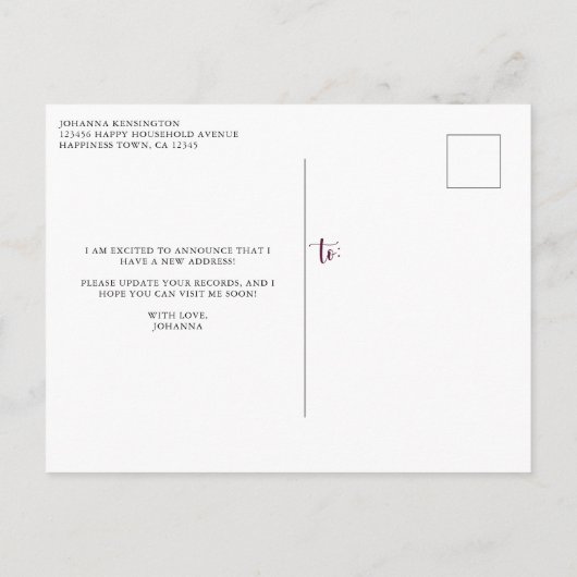 水の色フローラ私は新しいアドレス移動Anno 案内ポストカード (裏面)