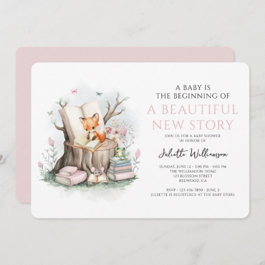 水の色フローラ美しい新しいストーリー赤ちゃんシャワー 招待状 (正面/裏面)