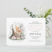 水の色フローラ美しい新しいストーリー赤ちゃんシャワー 招待状 (スタンド正面)