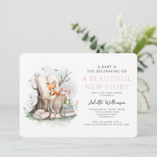 水の色フローラ美しい新しいストーリー赤ちゃんシャワー 招待状 (スタンド正面)