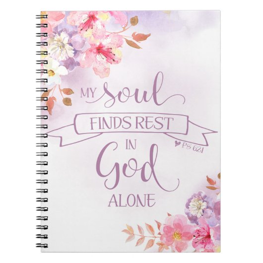 水の色フローラ、私の魂は残りを見つける – Ps 62:1 ノートブック (正面)