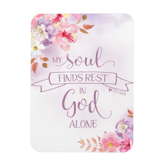 水の色フローラ、私の魂は残りを見つける – Ps 62:1 マグネット (縦)