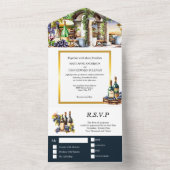 水の色ブドウ畑ワインボトルブドウつる植物シック オールインワン招待状 (内側)