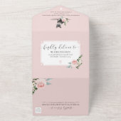 水の色ブラックブルフランスのドッグ&フローラバラ オールインワン招待状 (外側)