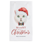 水の色ブリティッシュショートヘア猫メリークリスマス スモールペーパーバッグ (正面)