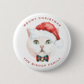 水の色ブリティッシュショートヘア猫メリークリスマス 缶バッジ (正面)