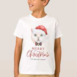 水の色ブリティッシュショートヘア猫メリークリスマス Tシャツ