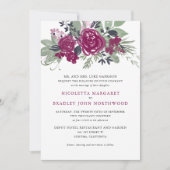 水の色ブルガンディワインフローラボホ結婚ズ 招待状 (正面)