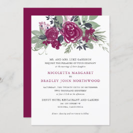 水の色ブルガンディワインフローラボホ結婚ズ 招待状