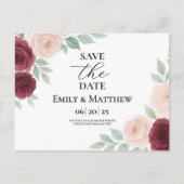 水の色ブルゴーニュバラ結婚式の日付を保存 案内ポストカード (正面)
